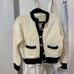 Alex Mill crochet sweater with navy detail